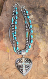 Heart Cross pendant Turquoise necklace set