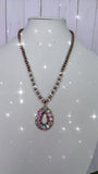 Copper and Cream Necklace with small bling teardrop pendant