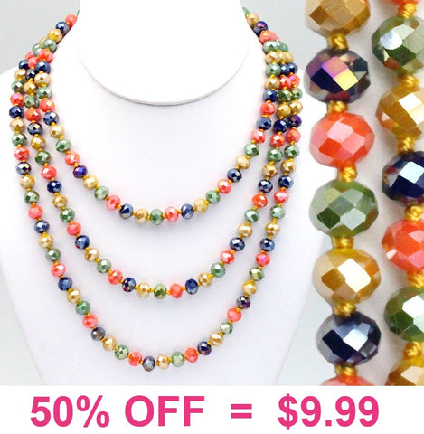 Fall Mix, Orange, Mustard, Olive, Purple Crystal 60" Layering Necklace