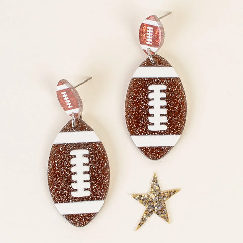 Brown acrylic glitter football earrings