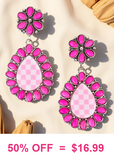 Pink checkered teardrop earrings