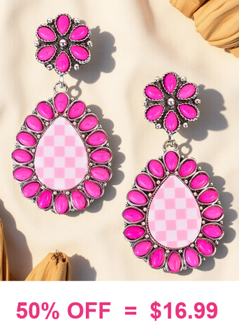 Pink checkered teardrop earrings