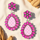 Pink checkered teardrop earrings