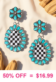 Turquoise checkered teardrop earrings