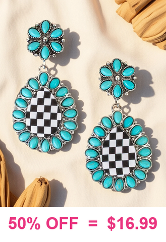 Turquoise checkered teardrop earrings