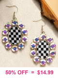 Checkered bling oval earrings