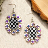Checkered bling oval earrings