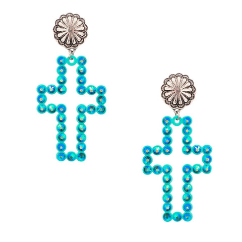 Turquoise Bling Cross dangle earrings