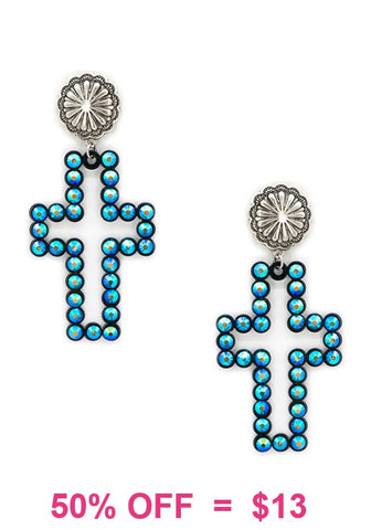 Blue Bling Cross dangle earrings