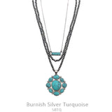 Silver beaded 3 layer necklace with Turquoise pendant