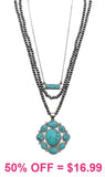 Silver beaded 3 layer necklace with Turquoise pendant