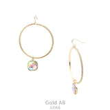 Gold Bling Hoop Earrings with Dangle Crystal Rhinestone Charm