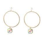 Gold Bling Hoop Earrings with Dangle Crystal Rhinestone Charm