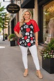 Flower Top with Red Lace Sleeves