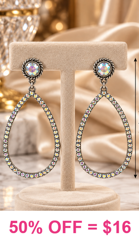 Bling Trim Thin teardrop outline dangle earrings