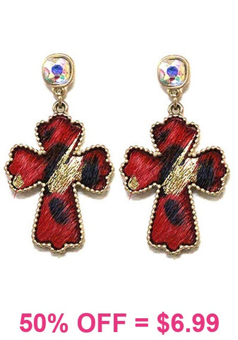 Hair on hide cross dangle earrings