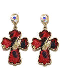 Hair on hide cross dangle earrings