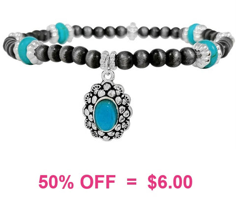 Silver Navajo Pearl bracelet with Turquoise charm