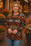 L, XL, 2X 3X NEW Tribal print long sleeve top