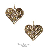 Gold Heart Earrings with Bling Amber Rhinestones