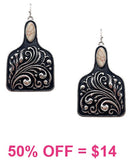 Silver tooled cattle tag earrings with Cream stone