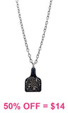 Silver tooled cattle tag necklace with Black stone