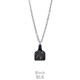 Silver tooled cattle tag necklace with Black stone