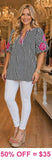Med Striped Blouse with pink embroidery sleeves