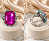 Pink rectangle bling ring turquoise stone trim