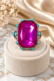 Pink rectangle bling ring turquoise stone trim