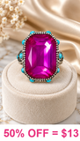 Pink rectangle bling ring turquoise stone trim