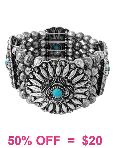 Round Concho silver stretch bracelet