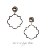 Bling Rhinestone Quatrefoil SILVER outline earrings