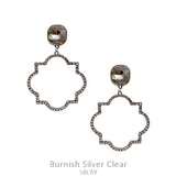 Bling Rhinestone Quatrefoil SILVER outline earrings