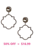 Bling Rhinestone Quatrefoil SILVER outline earrings