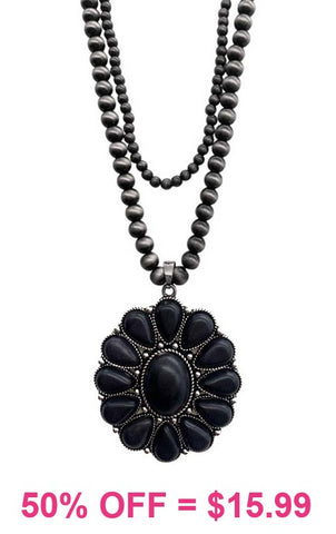 Silver 2 strand necklace with Black concho pendant