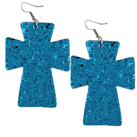 Turquoise Glitter Cross Earrings
