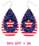 Stripes & Blue glitter star cutout tear drop earrings
