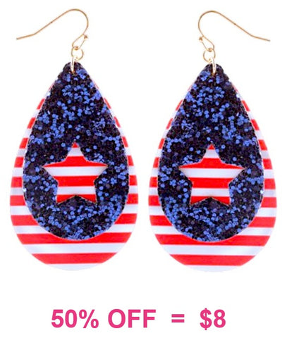 Stripes & Blue glitter star cutout tear drop earrings