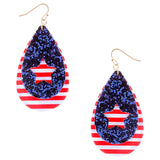 Stripes & Blue glitter star cutout tear drop earrings