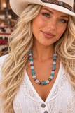 Crystal, Turquoise, Checkered beaded stretchy necklace