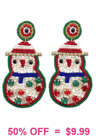 Large beaded Snowman earrings