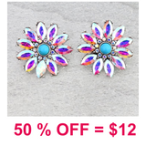 Western Flower Stone Stud Earrings