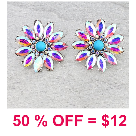 Western Flower Stone Stud Earrings