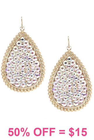 Light Weight Gold Teardrop Earrings with BLING AB Rhinestones