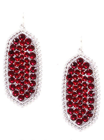 Light Weight Silver Oval Earrings with BLING RED Rhinestones