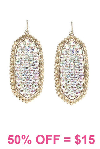 Light Weight Gold Oval Earrings with BLING AB Rhinestones