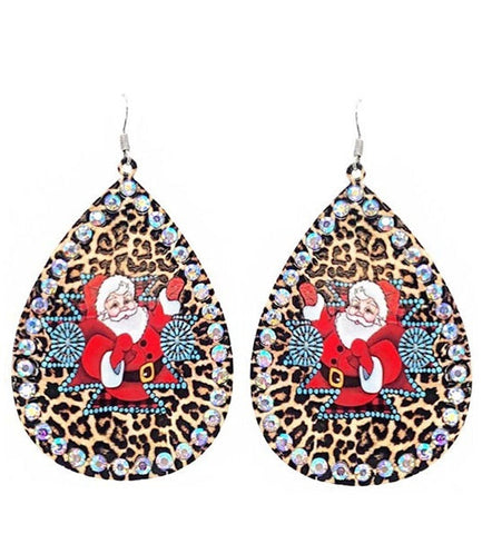 Leopard & Turquoise Tribal Santa bling earrings