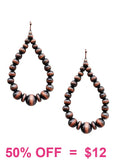 Copper teardrop beaded navajo pearl earrings