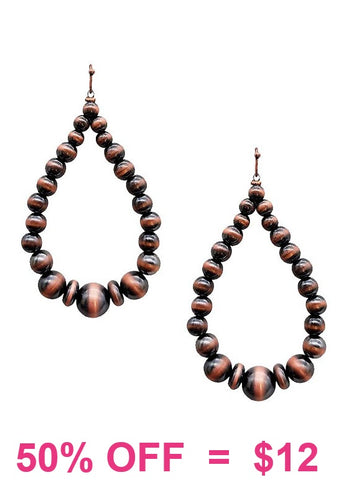 Copper teardrop beaded navajo pearl earrings